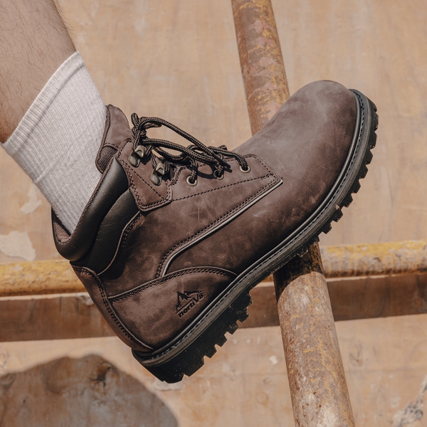 Men's Soft Toe Leather Work Boots - BROWN - 2